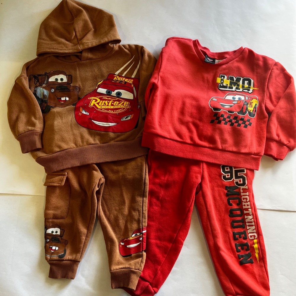 Disney Pixar Cars Lightning McQueen Mater Sweatshirt Jogger Sets 18M 2T Bundle
